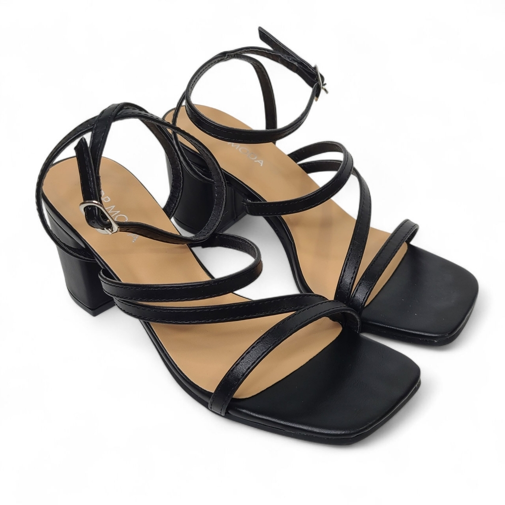 TOP MODA Black Chunky Heel Sandals Sz 5.5 Adjustable ankle straps